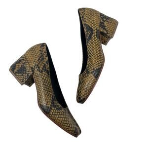 No. 6 Heels Pumps Shoes Snakeskin Leather Square Toe‎ Brown Tan Size US 6